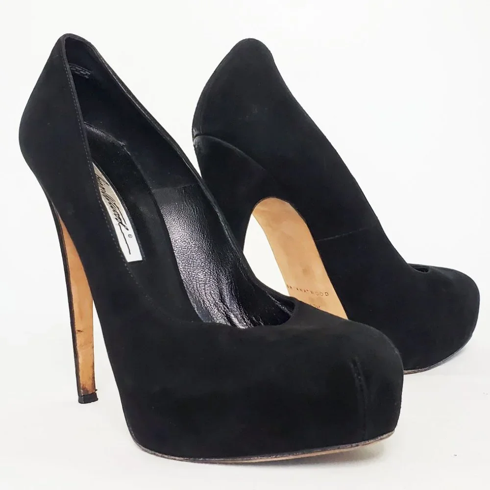 Brain Atwood Womens Black Suede High Heels Pumps Platforms 38/ US 7